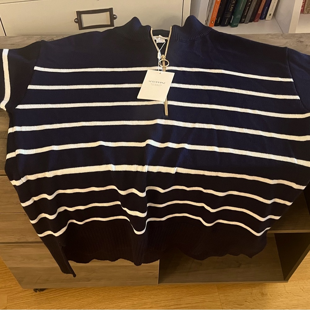 Navy blue and white Seraphine maternity sweater, brand new !
